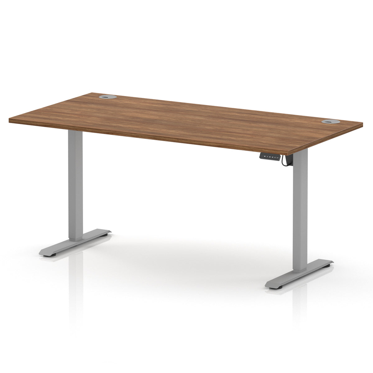 Air Lite Height Adjustable Desk With Cable Ports 1600mm Walnut Silver - Industrious Decor