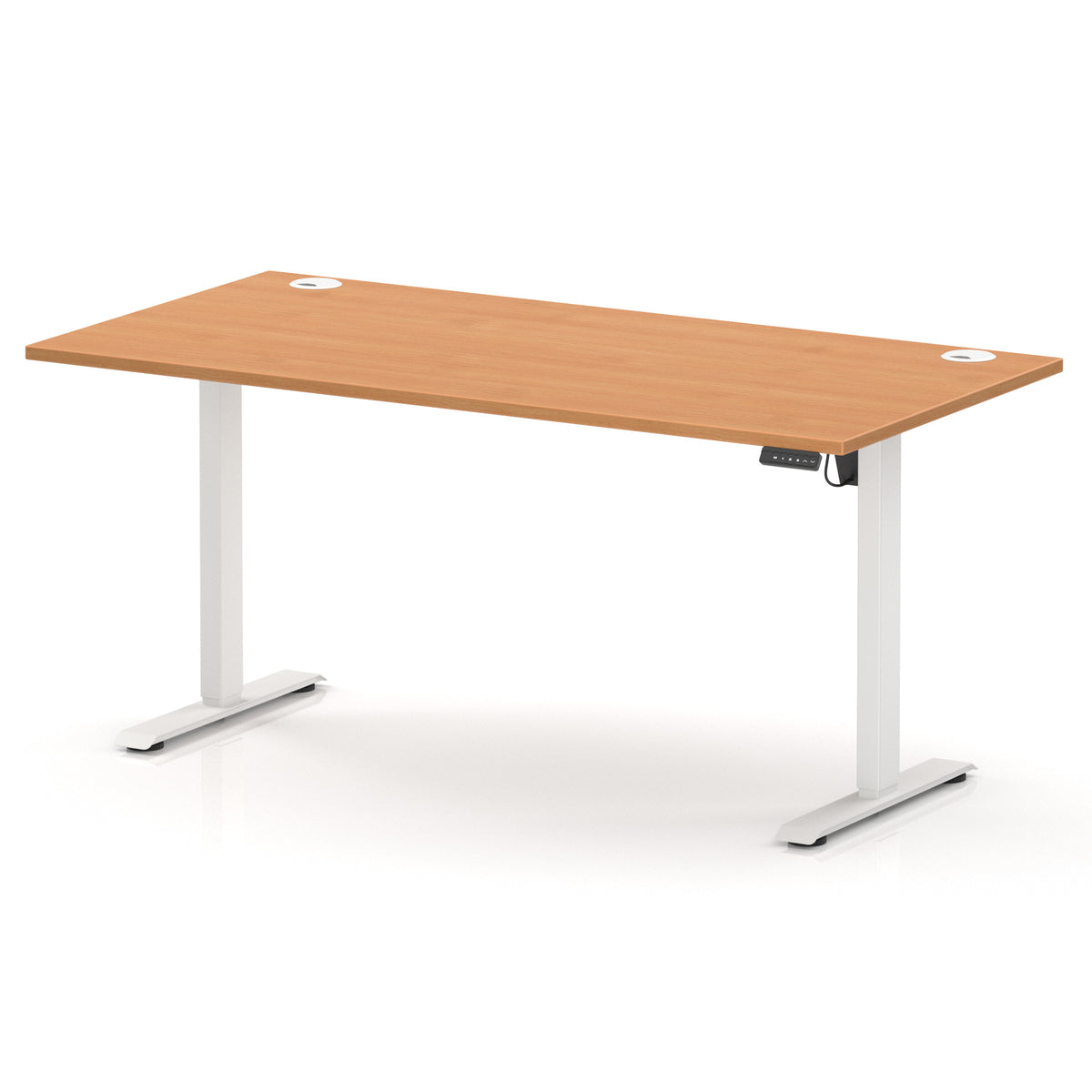 Air Lite Height Adjustable Desk With Cable Ports 1600mm Beech White - Industrious Decor