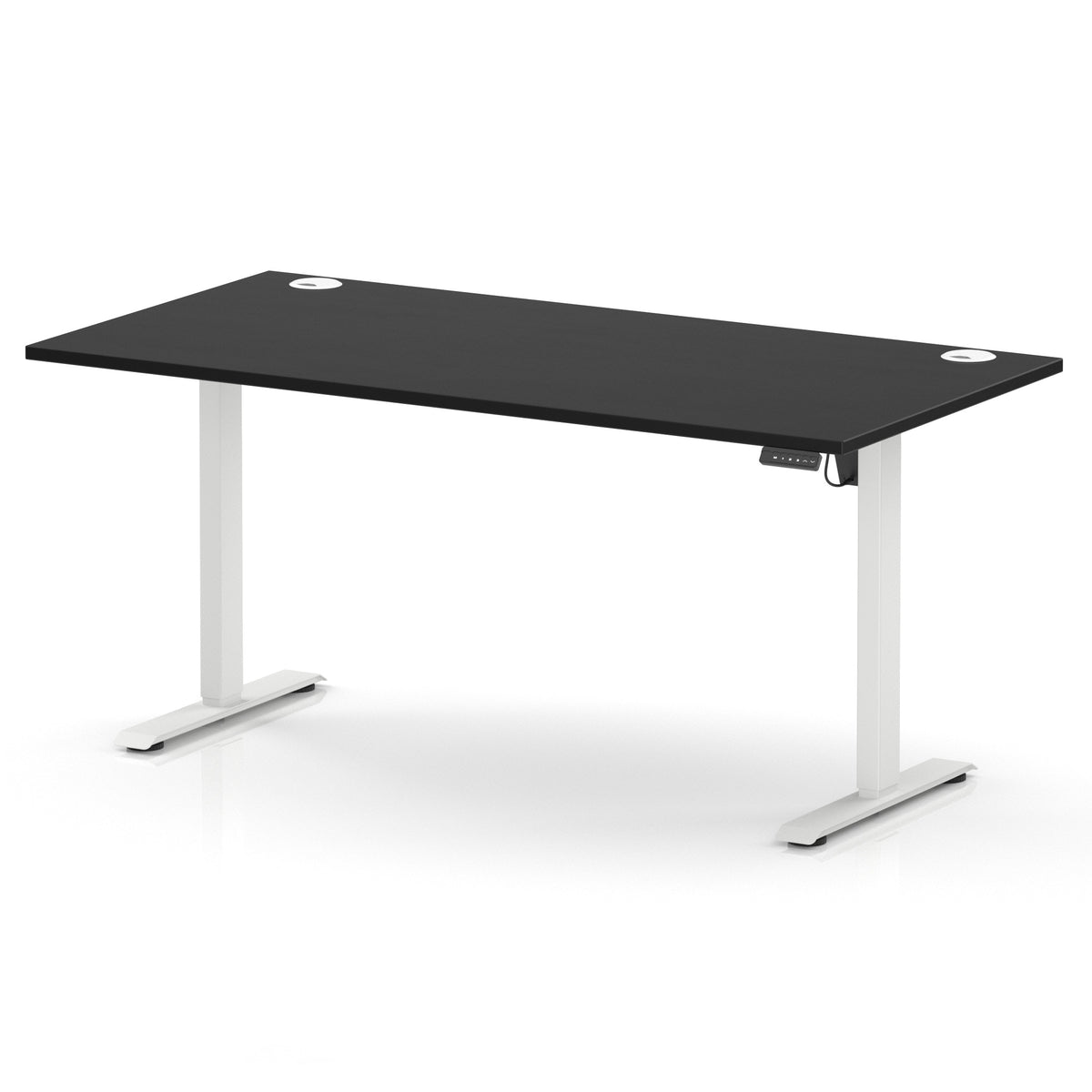 Air Lite Height Adjustable Desk With Cable Ports 1600mm Black White - Industrious Decor