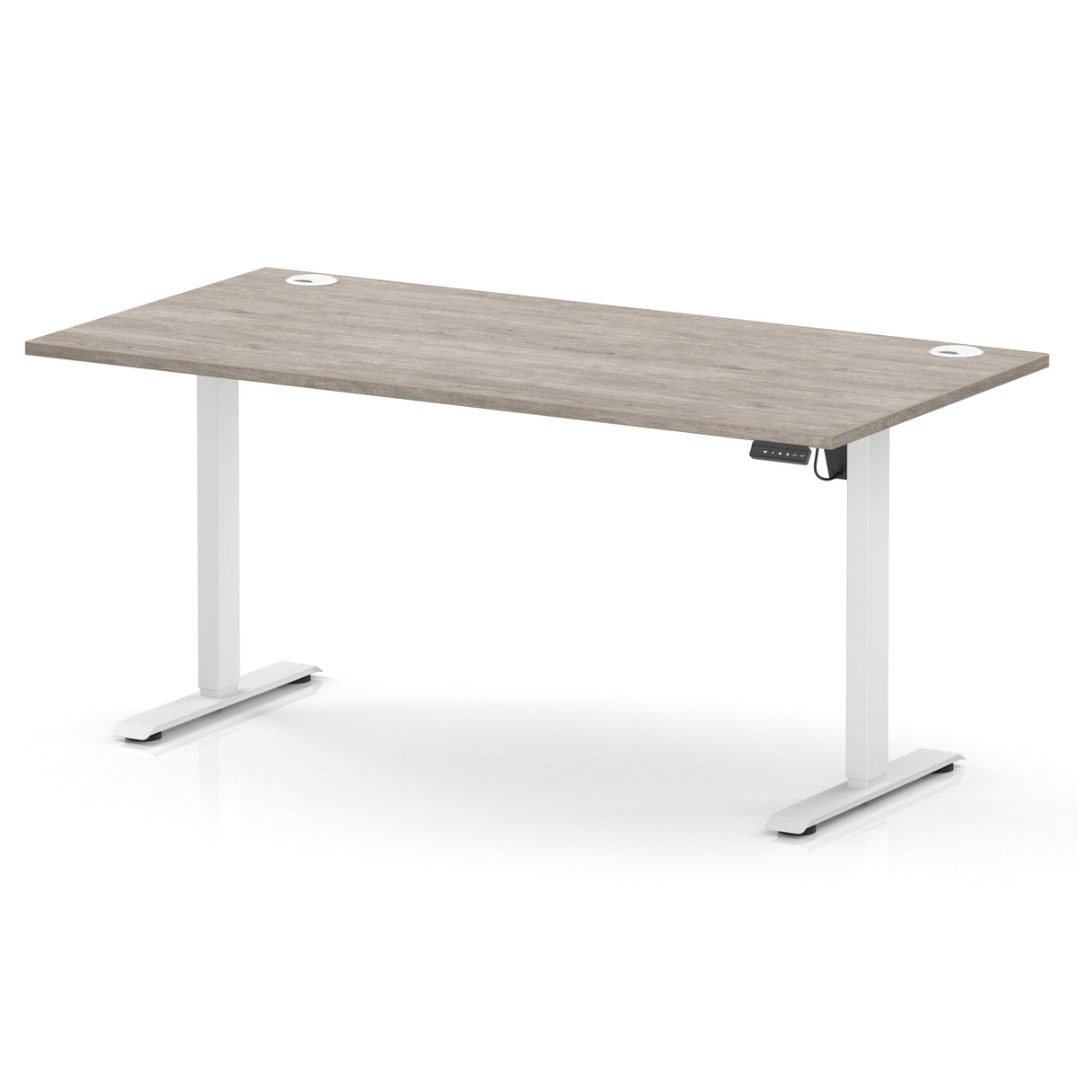 Air Lite Height Adjustable Desk With Cable Ports 1600mm Grey Oak White - Industrious Decor