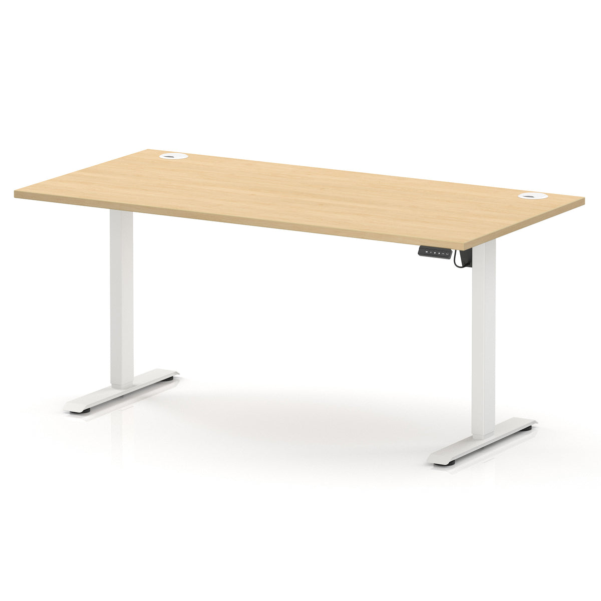 Air Lite Height Adjustable Desk With Cable Ports 1600mm Maple White - Industrious Decor