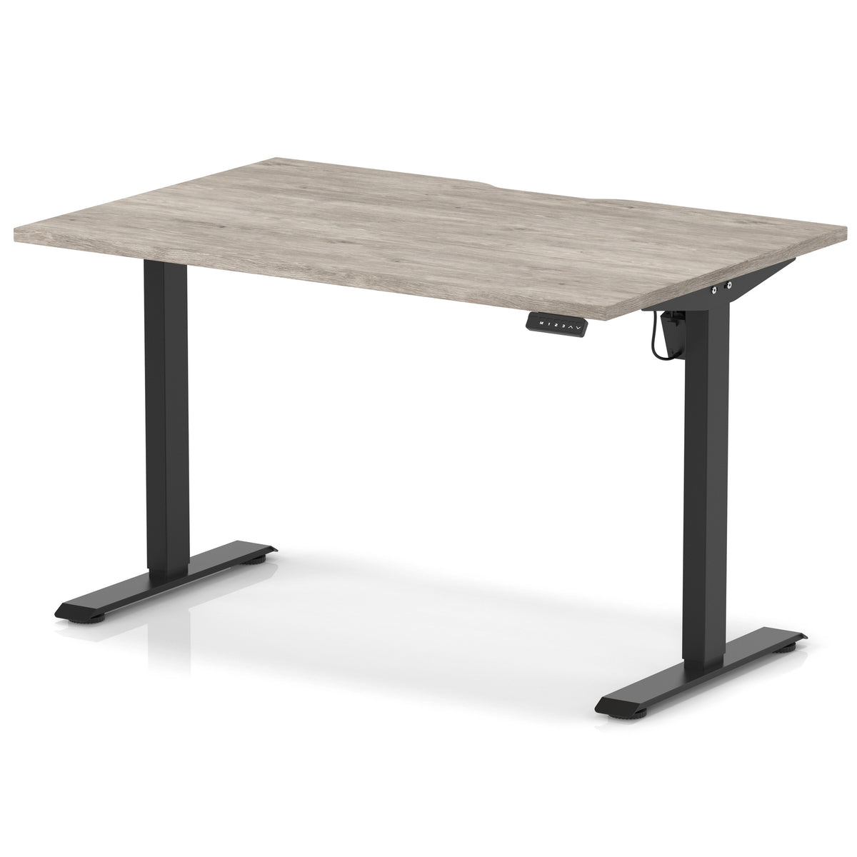 Air Lite Height Adjustable Desk With Scalloped Edge 1200mm Grey Oak Black - Industrious Decor