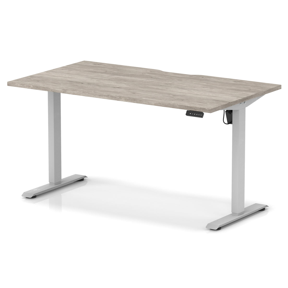 Air Lite Height Adjustable Desk With Scalloped Edge 1400mm Grey Oak Silver - Industrious Decor