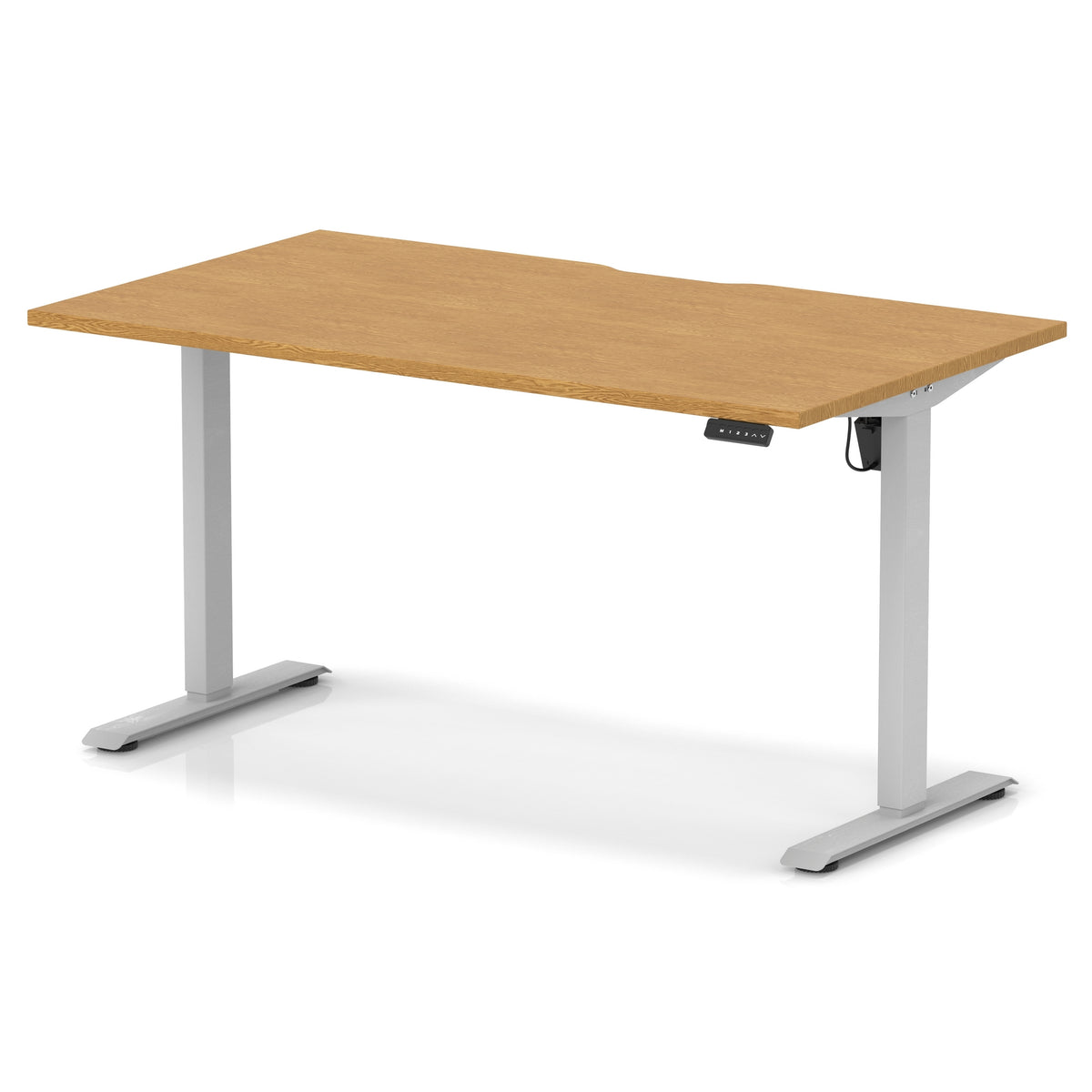 Air Lite Height Adjustable Desk With Scalloped Edge 1400mm Oak Silver - Industrious Decor