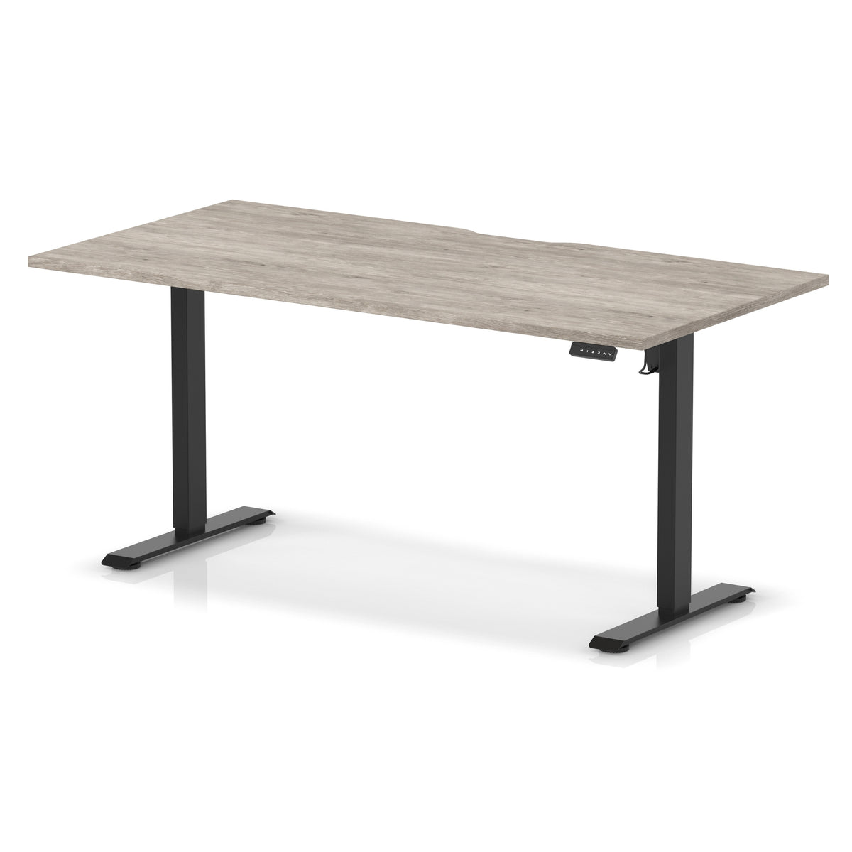 Air Lite Height Adjustable Desk With Scalloped Edge 1600mm Grey Oak Black - Industrious Decor