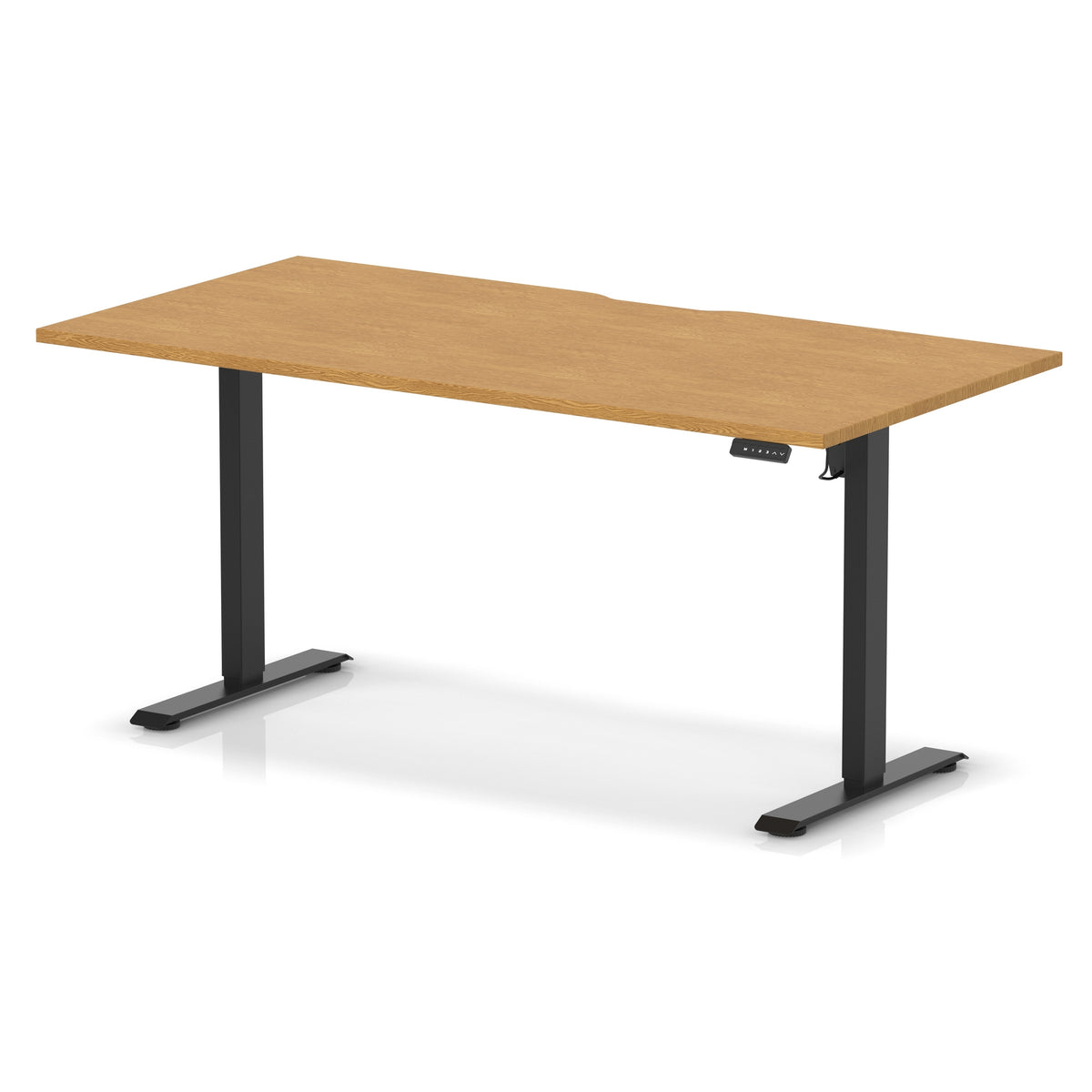Air Lite Height Adjustable Desk With Scalloped Edge 1600mm Oak Black - Industrious Decor