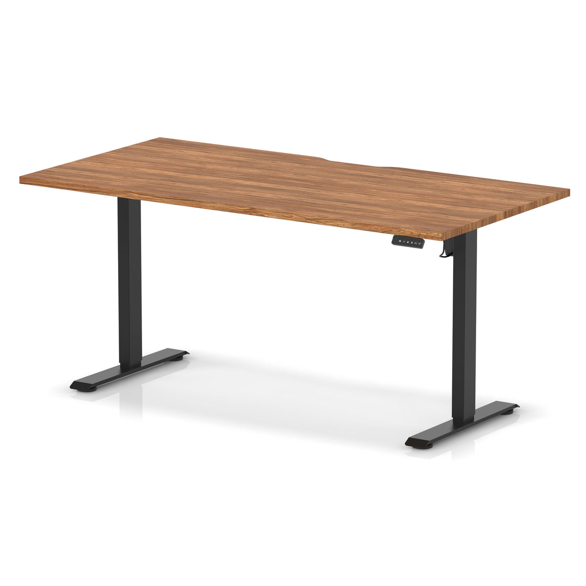 Air Lite Height Adjustable Desk With Scalloped Edge 1600mm Walnut Black - Industrious Decor