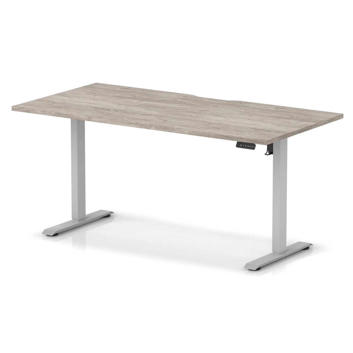 Air Lite Height Adjustable Desk With Scalloped Edge 1600mm Grey Oak Silver - Industrious Decor