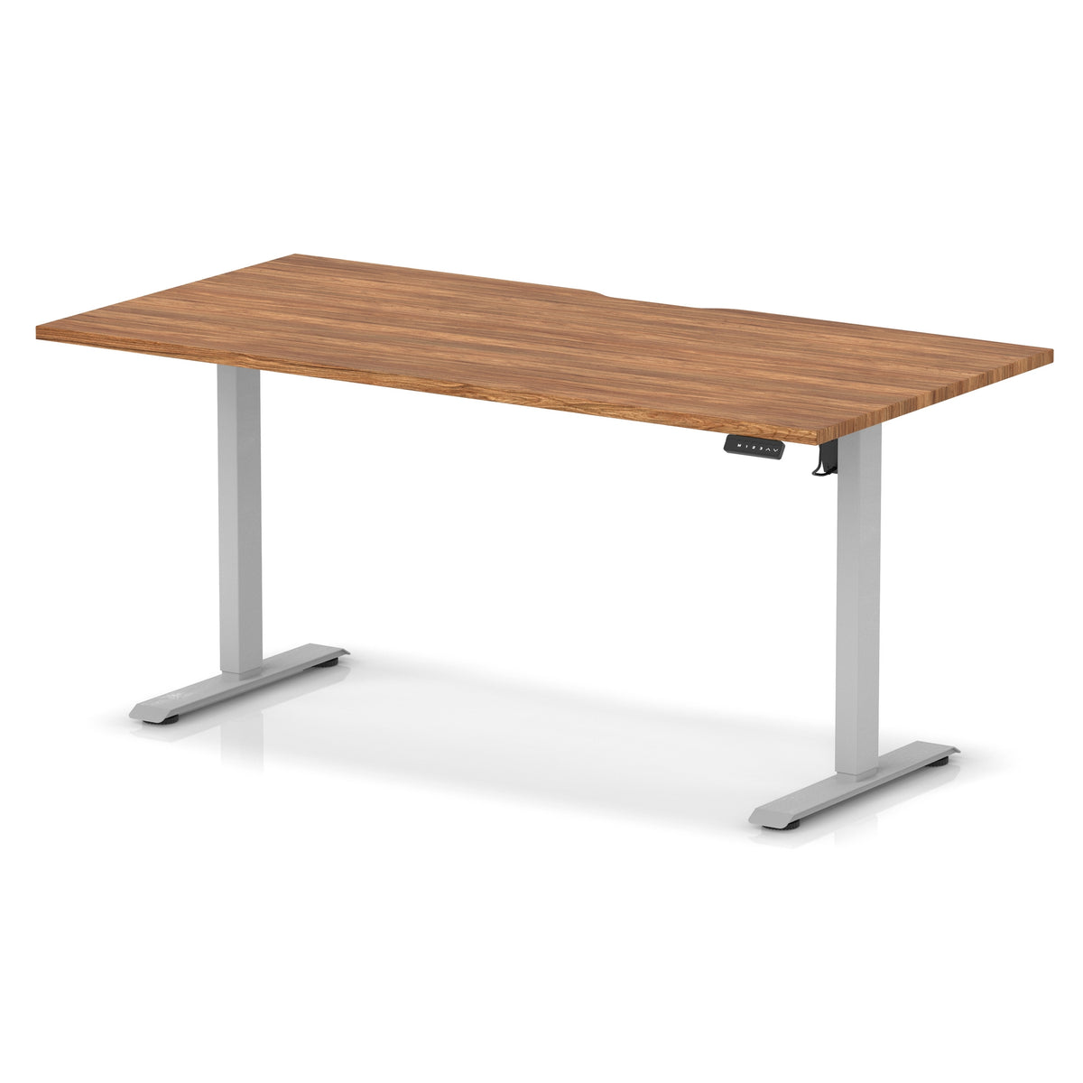Air Lite Height Adjustable Desk With Scalloped Edge 1600mm Walnut Silver - Industrious Decor