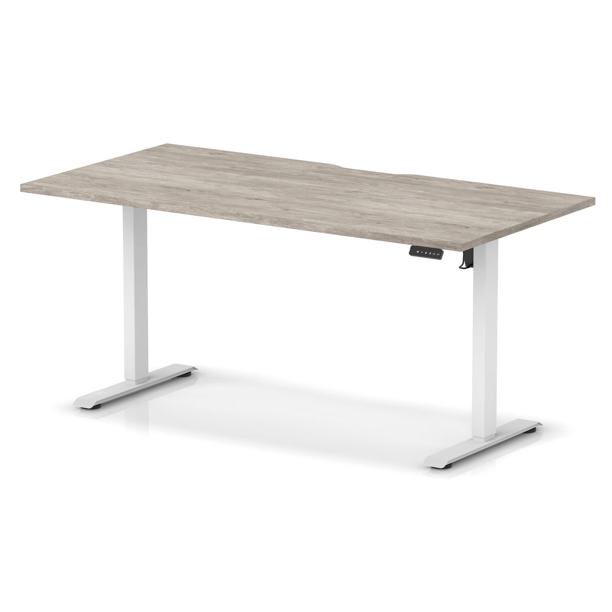Air Lite Height Adjustable Desk With Scalloped Edge 1600mm Grey Oak White - Industrious Decor