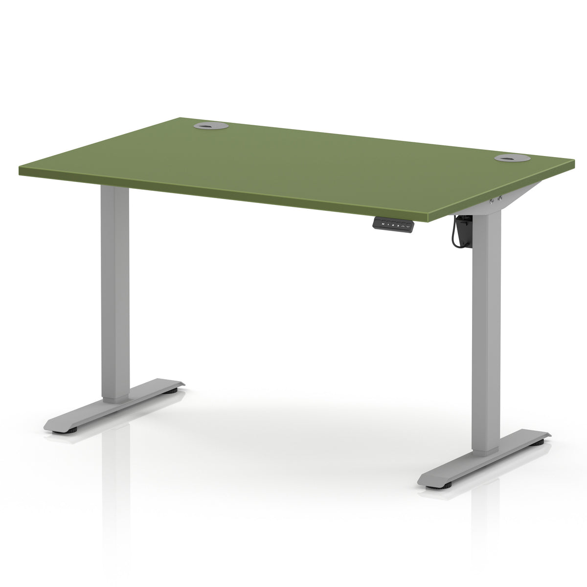 Air Lite Height Adjustable Desk With Cable Ports 1200mm Moss Green Silver - Industrious Decor