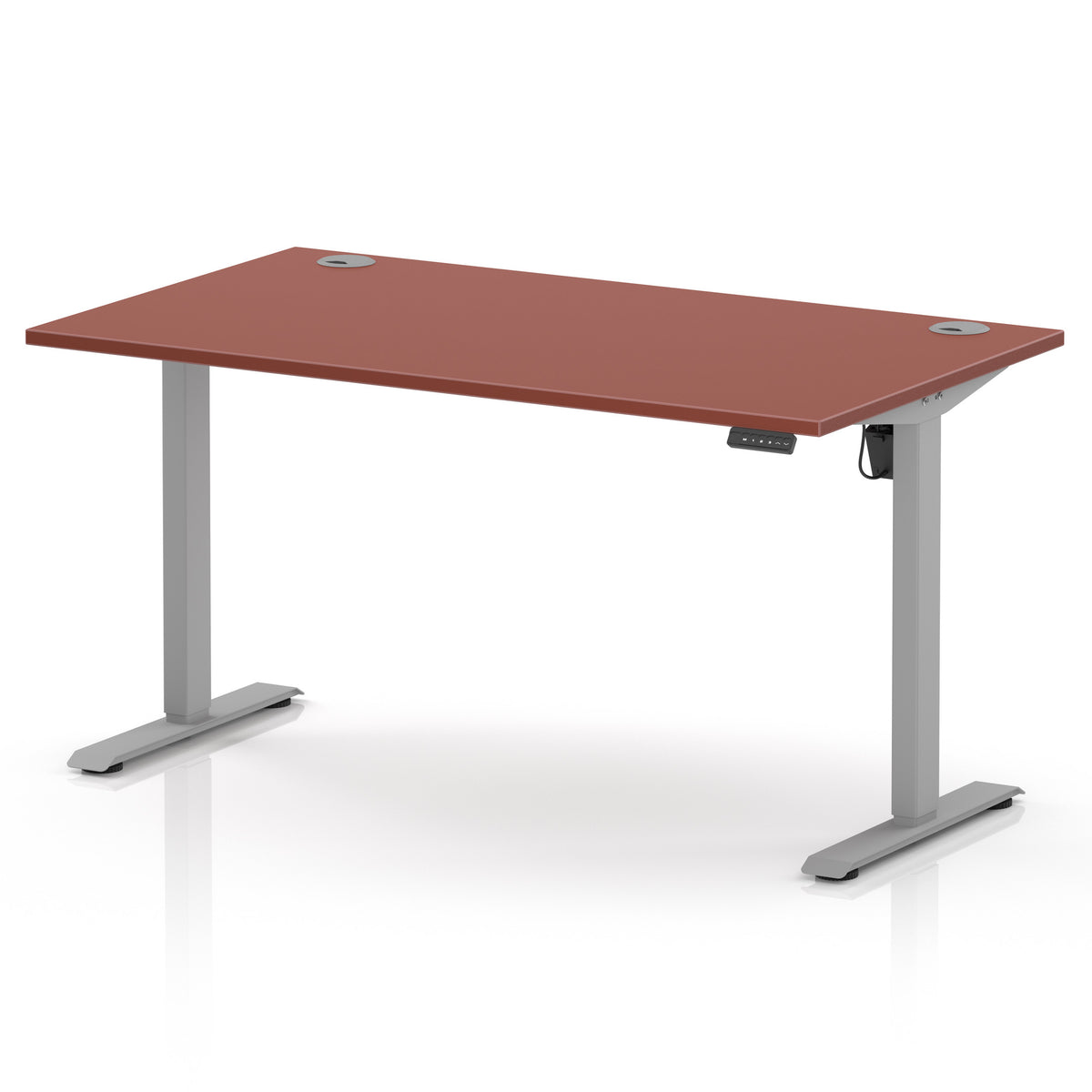 Air Lite Height Adjustable Desk With Cable Ports 1400mm Brick Red Silver - Industrious Decor