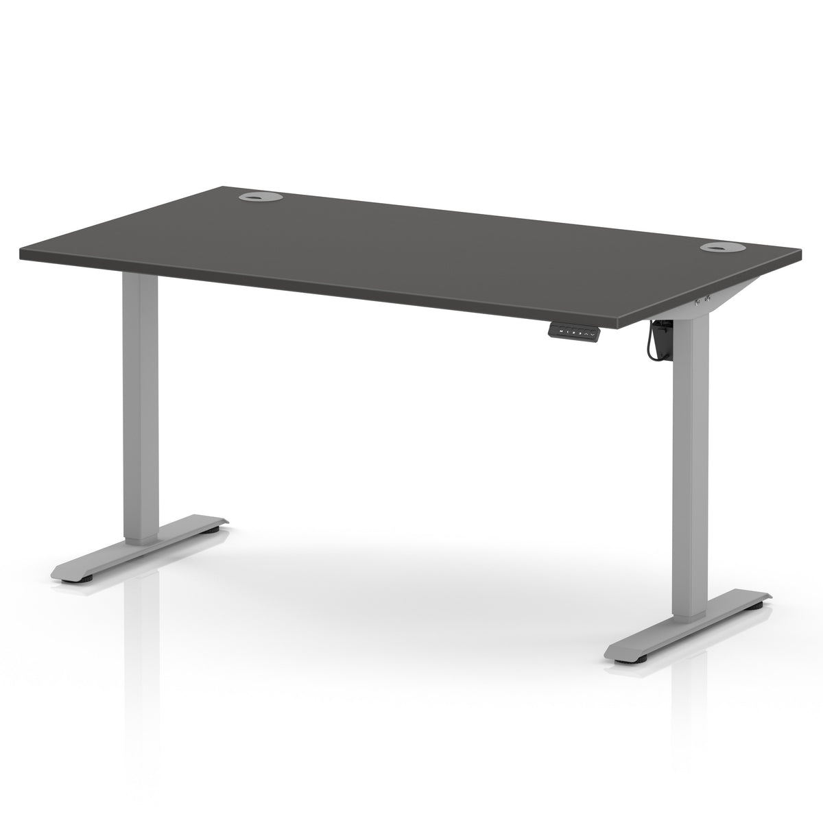Air Lite Height Adjustable Desk With Cable Ports 1400mm Carbon Grey Silver - Industrious Decor