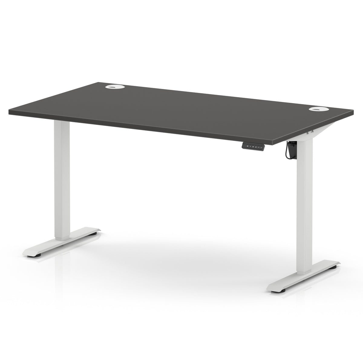 Air Lite Height Adjustable Desk With Cable Ports 1400mm Carbon Grey White - Industrious Decor