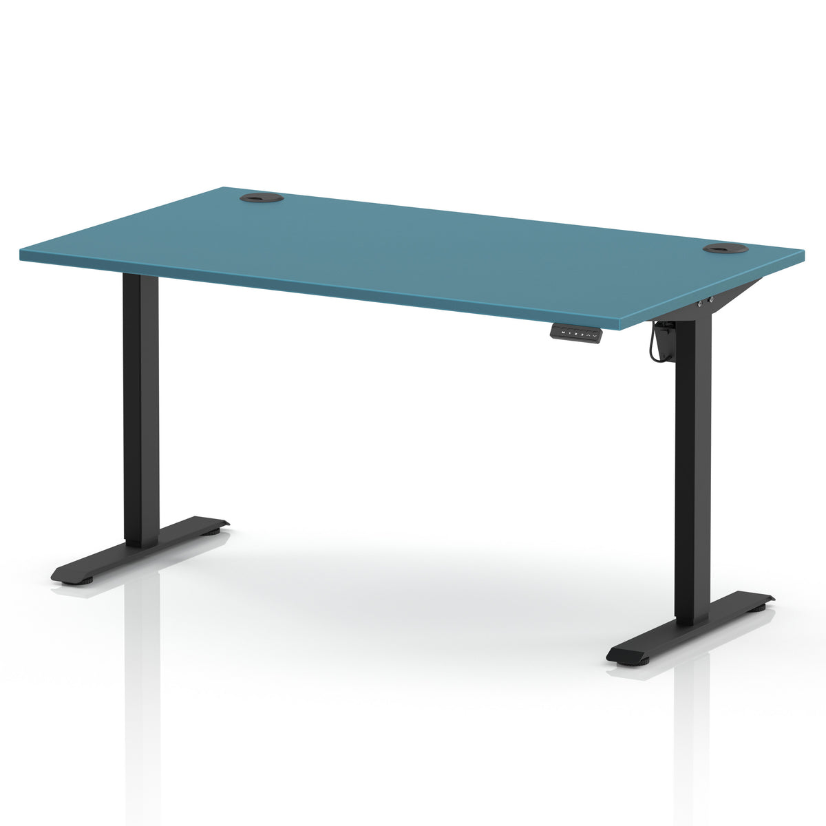 Air Lite Height Adjustable Desk With Cable Ports 1400mm Dark Teal Black - Industrious Decor