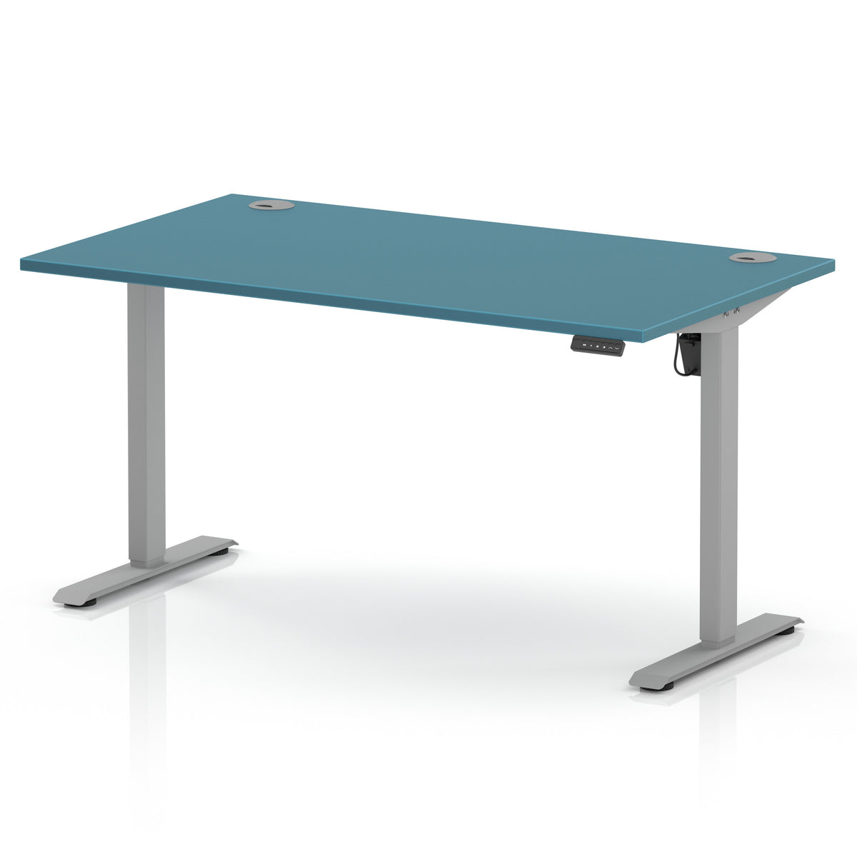 Air Lite Height Adjustable Desk With Cable Ports 1400mm Dark Teal Silver - Industrious Decor