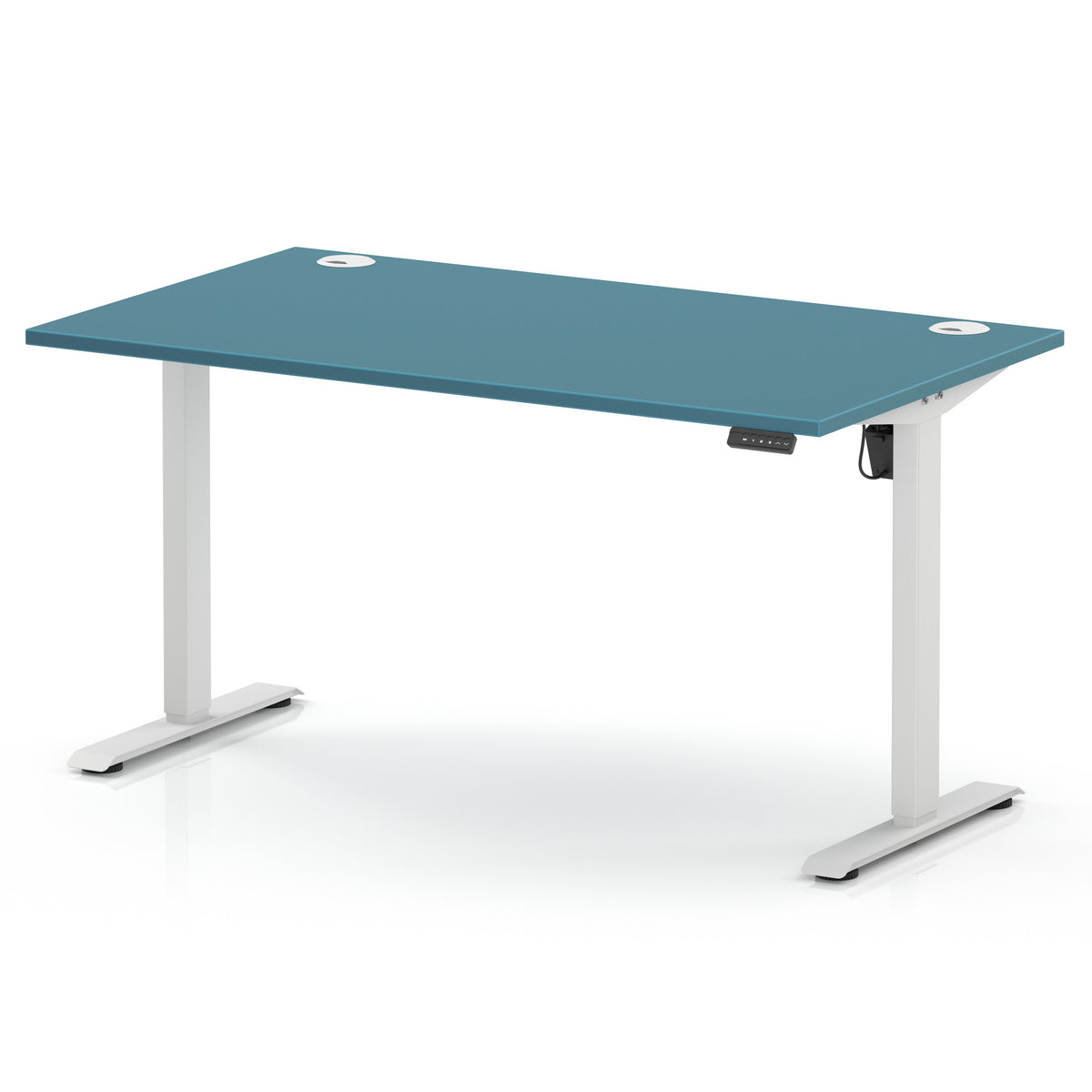 Air Lite Height Adjustable Desk With Cable Ports 1400mm Dark Teal White - Industrious Decor