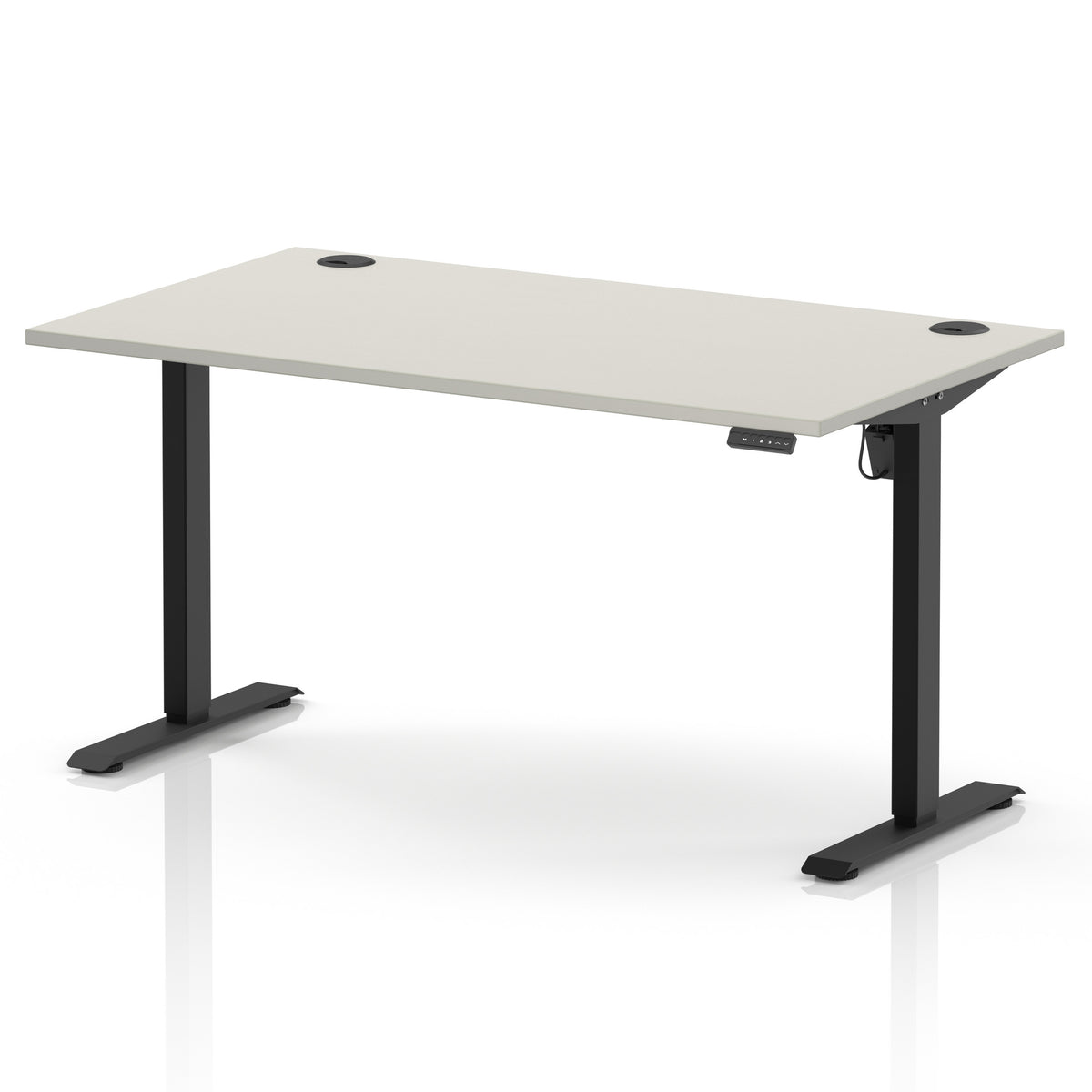 Air Lite Height Adjustable Desk With Cable Ports 1400mm Dove Grey Black - Industrious Decor