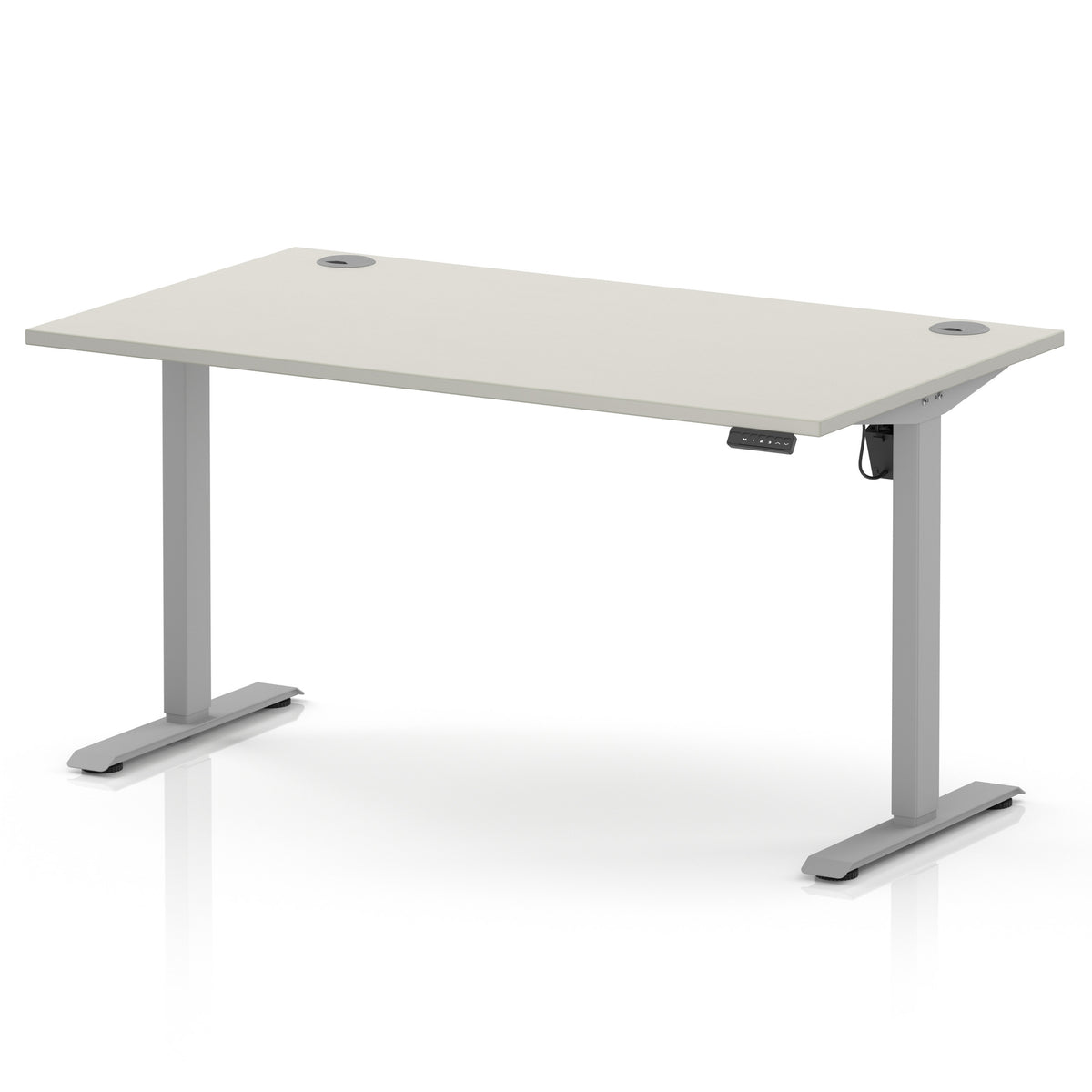 Air Lite Height Adjustable Desk With Cable Ports 1400mm Dove Grey Silver - Industrious Decor