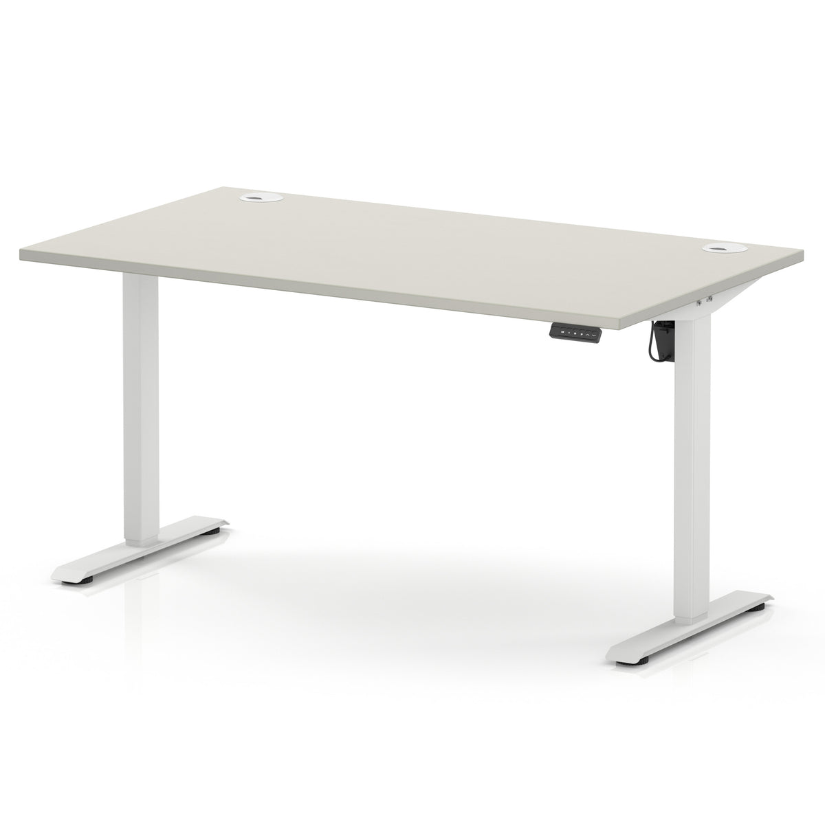 Air Lite Height Adjustable Desk With Cable Ports 1400mm Dove Grey White - Industrious Decor