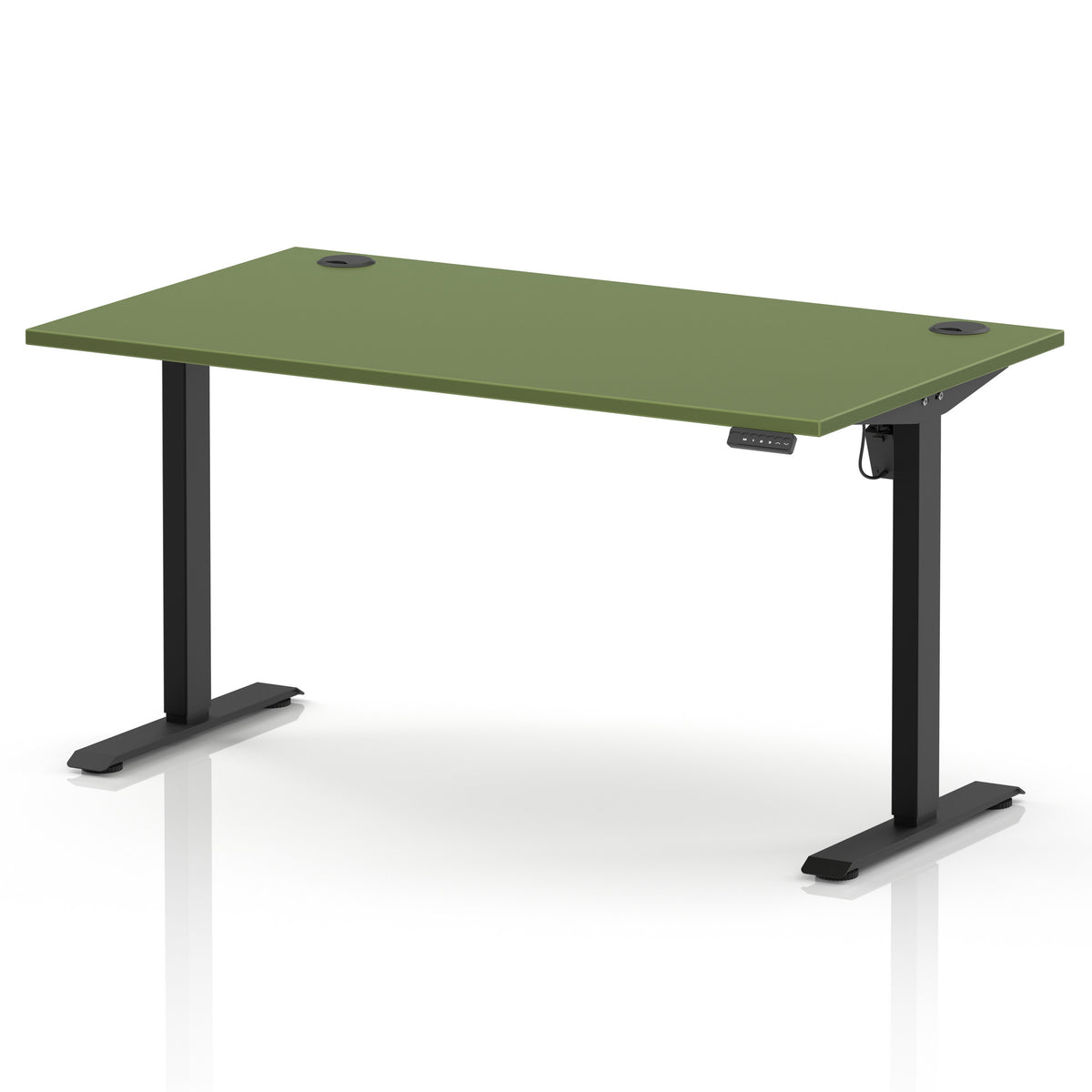 Air Lite Height Adjustable Desk With Cable Ports 1400mm Moss Green Black - Industrious Decor