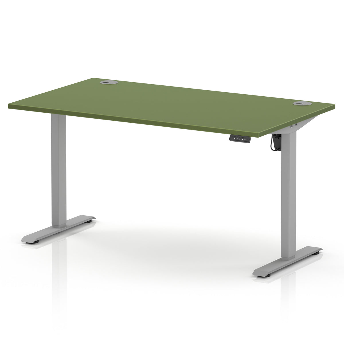 Air Lite Height Adjustable Desk With Cable Ports 1400mm Moss Green Silver - Industrious Decor