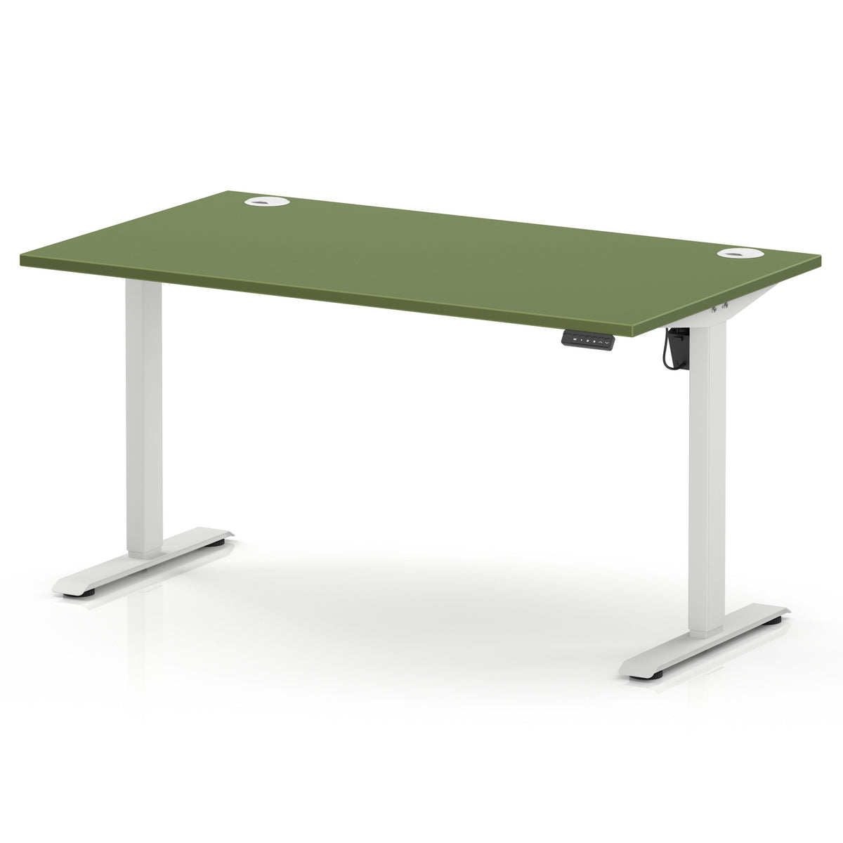 Air Lite Height Adjustable Desk With Cable Ports 1400mm Moss Green White - Industrious Decor