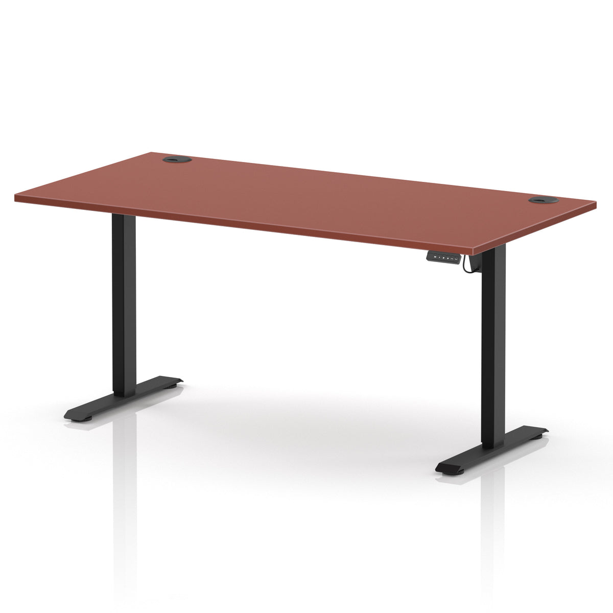 Air Lite Height Adjustable Desk With Cable Ports 1600mm Brick Red Black - Industrious Decor
