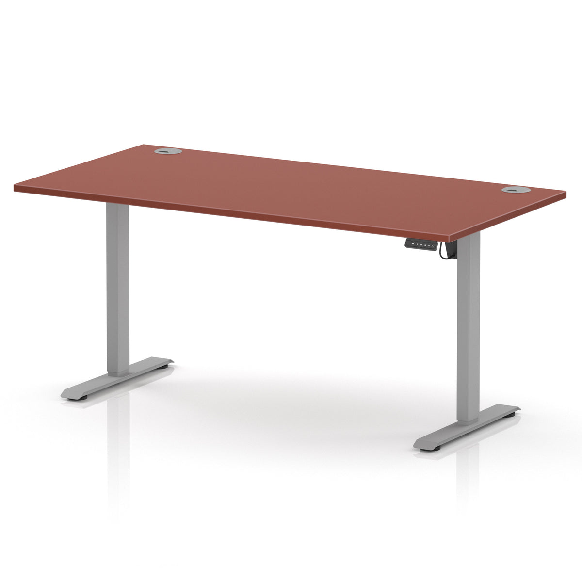 Air Lite Height Adjustable Desk With Cable Ports 1600mm Brick Red Silver - Industrious Decor
