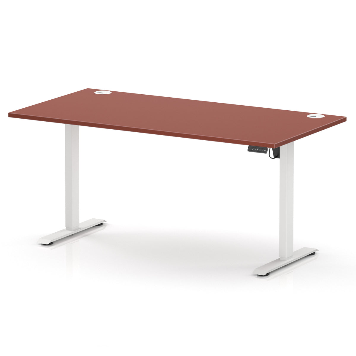 Air Lite Height Adjustable Desk With Cable Ports 1600mm Brick Red White - Industrious Decor