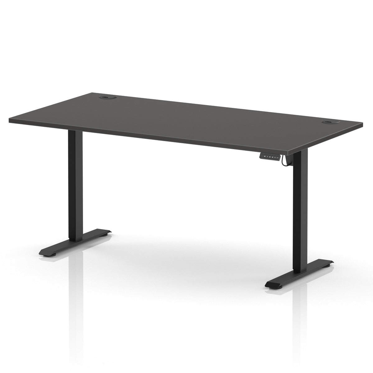 Air Lite Height Adjustable Desk With Cable Ports 1600mm Carbon Grey Black - Industrious Decor