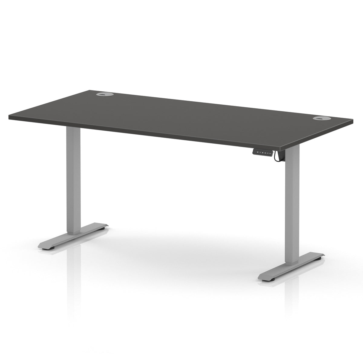Air Lite Height Adjustable Desk With Cable Ports 1600mm Carbon Grey Silver - Industrious Decor