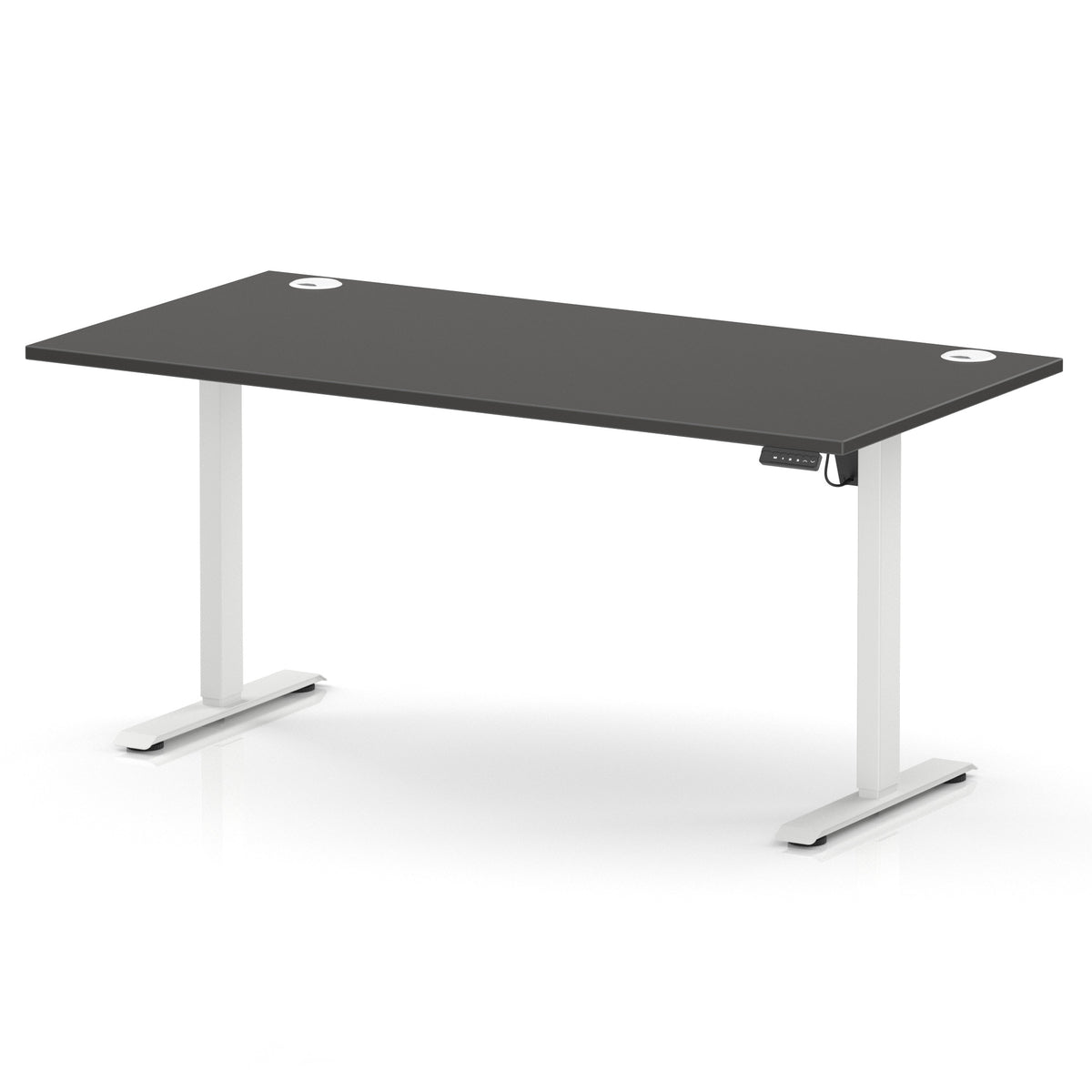 Air Lite Height Adjustable Desk With Cable Ports 1600mm Carbon Grey White - Industrious Decor