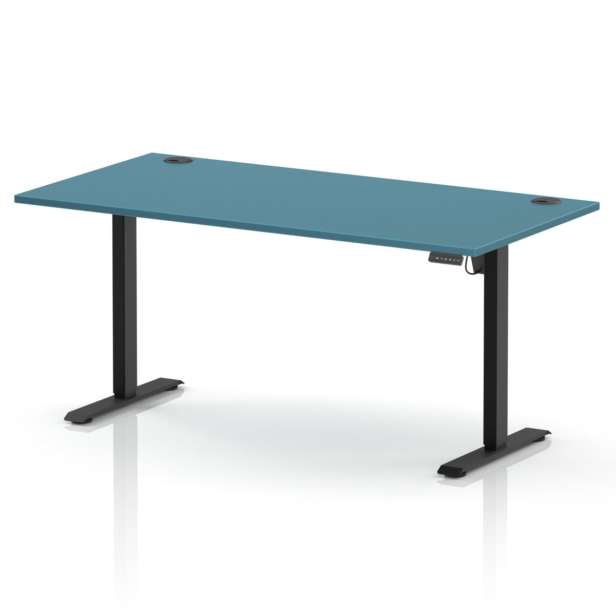 Air Lite Height Adjustable Desk With Cable Ports 1600mm Dark Teal Black - Industrious Decor