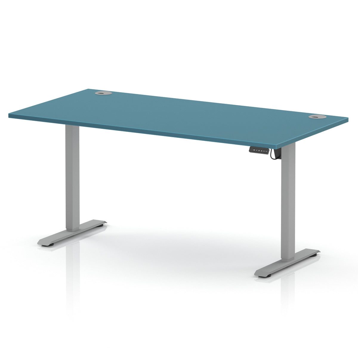 Air Lite Height Adjustable Desk With Cable Ports 1600mm Dark Teal Silver - Industrious Decor