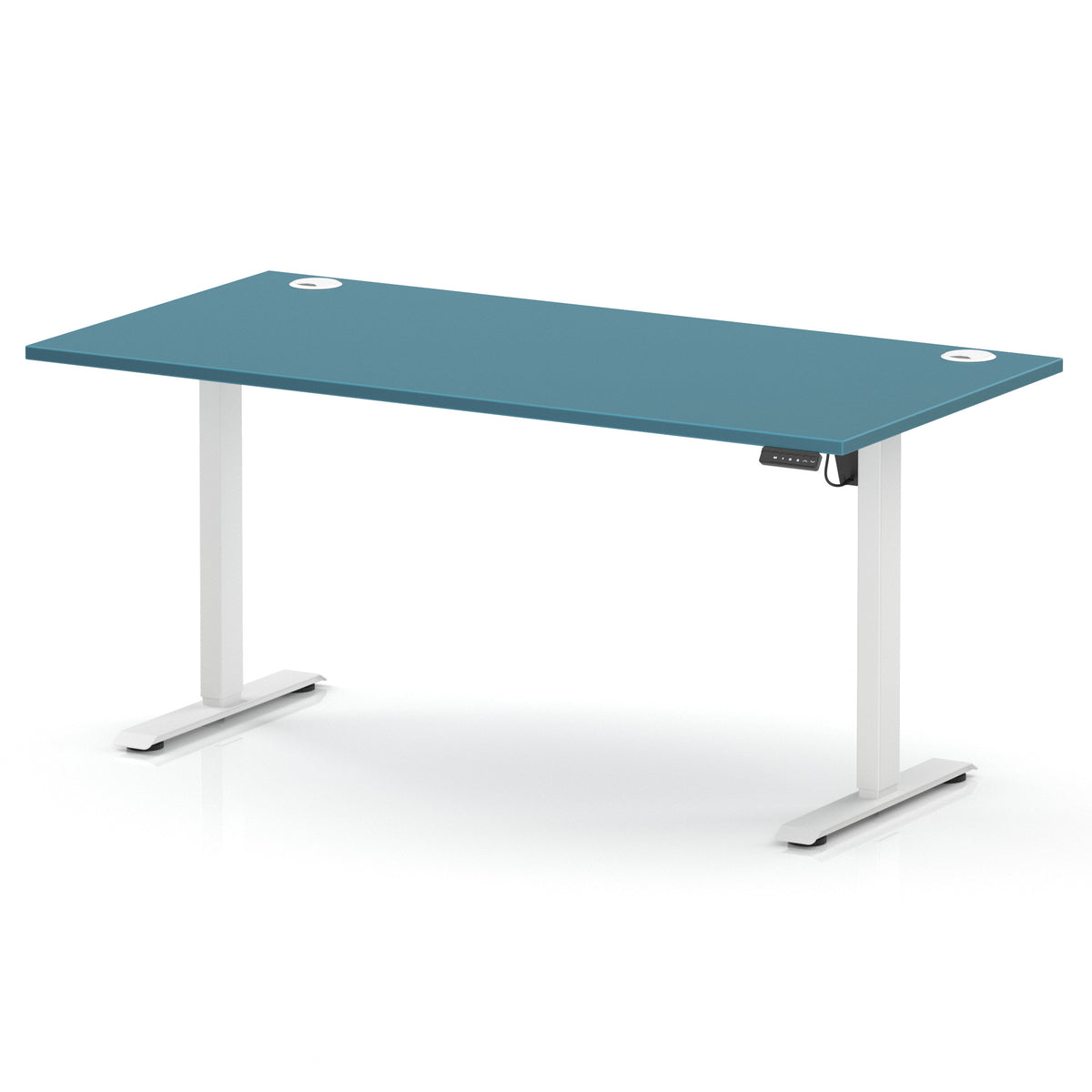 Air Lite Height Adjustable Desk With Cable Ports 1600mm Dark Teal White - Industrious Decor