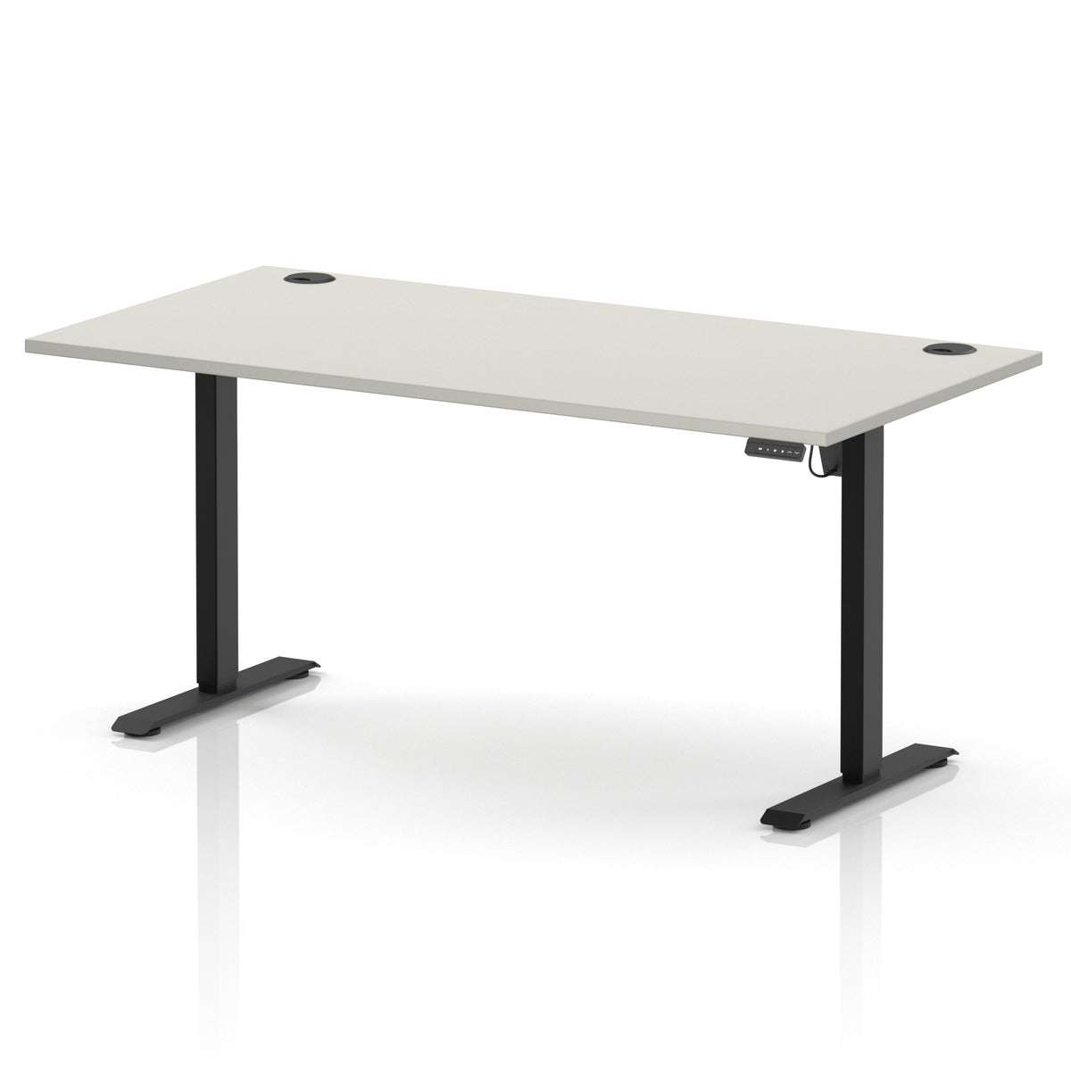Air Lite Height Adjustable Desk With Cable Ports 1600mm Dove Grey Black - Industrious Decor