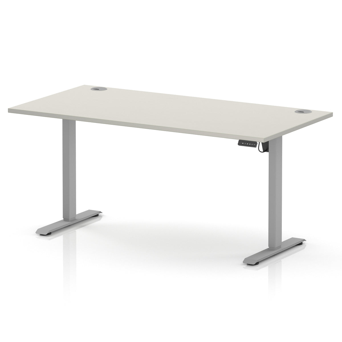 Air Lite Height Adjustable Desk With Cable Ports 1600mm Dove Grey Silver - Industrious Decor