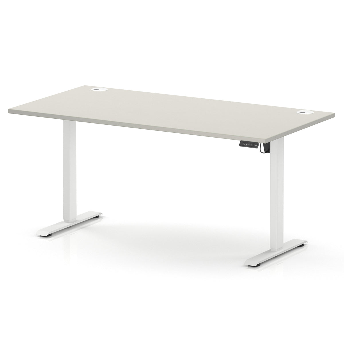 Air Lite Height Adjustable Desk With Cable Ports 1600mm Dove Grey White - Industrious Decor
