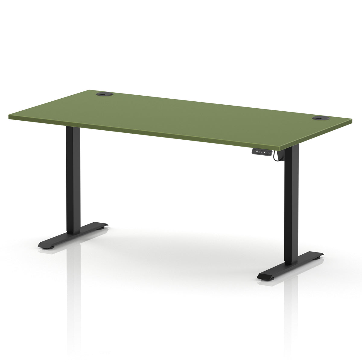 Air Lite Height Adjustable Desk With Cable Ports 1600mm Moss Green Black - Industrious Decor