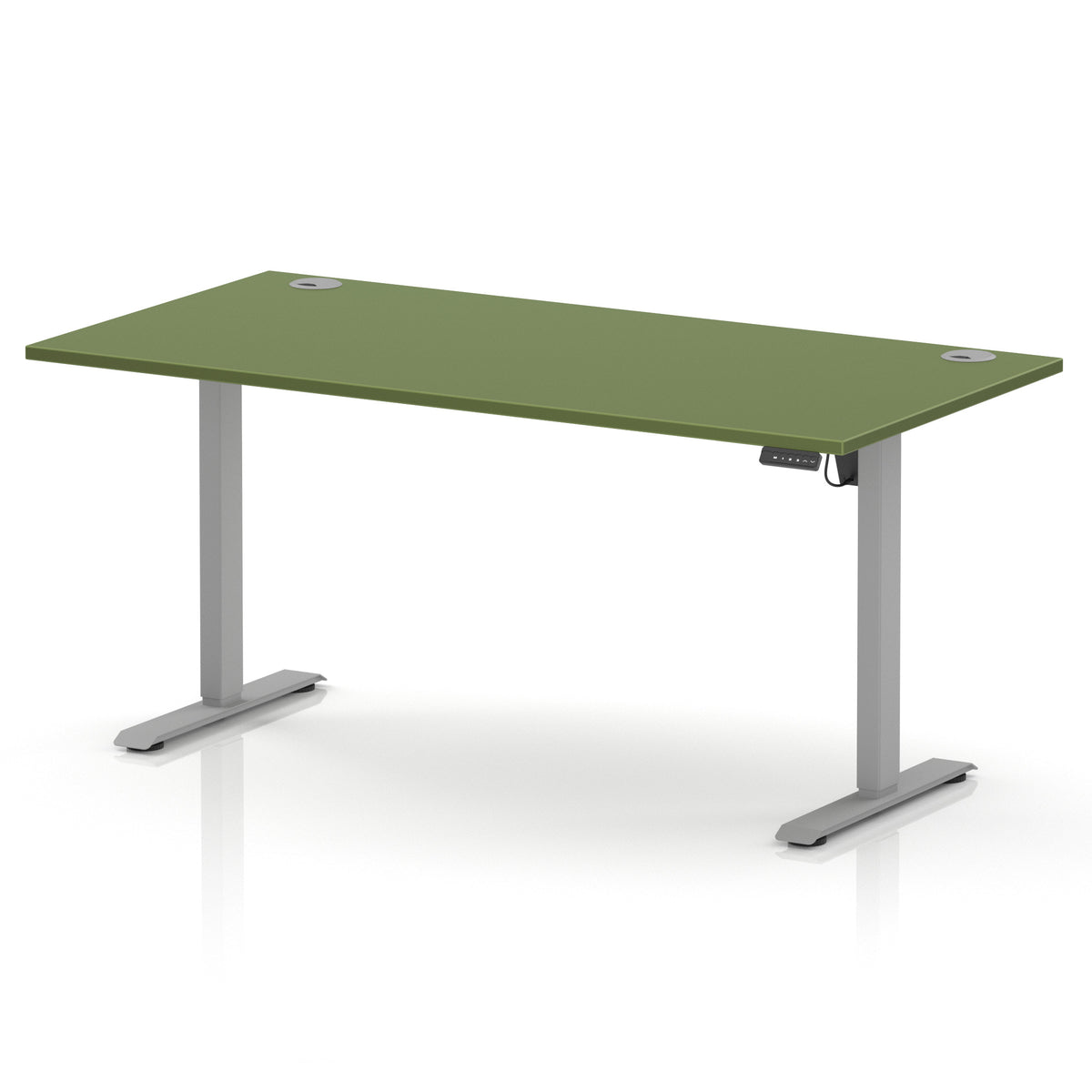 Air Lite Height Adjustable Desk With Cable Ports 1600mm Moss Green Silver - Industrious Decor