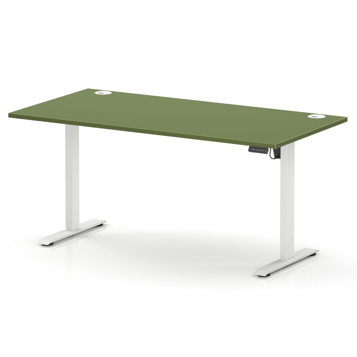 Air Lite Height Adjustable Desk With Cable Ports 1600mm Moss Green White - Industrious Decor