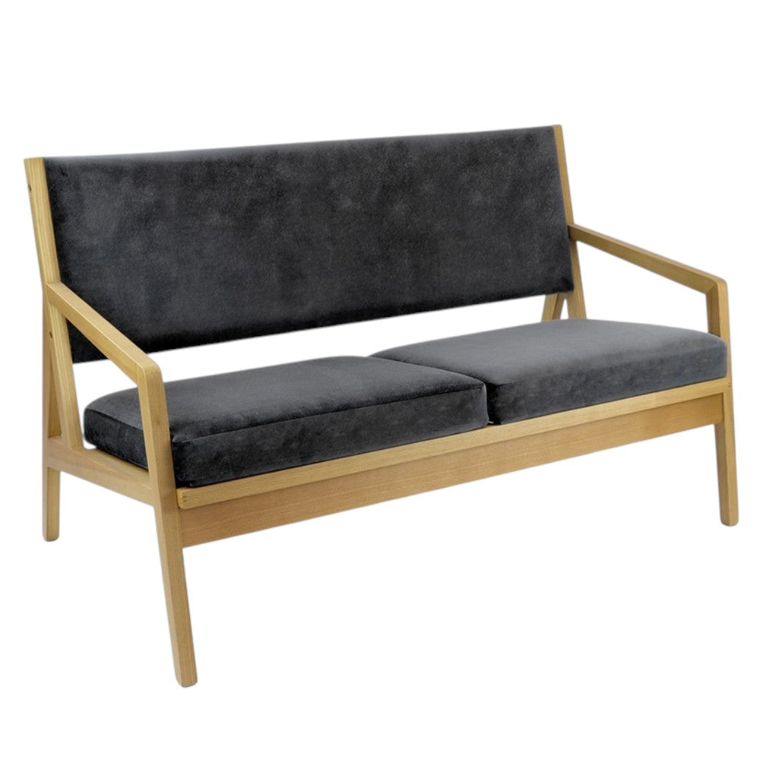 Helsinki 2 Seater Sofa in natural oak with charcoal cushions