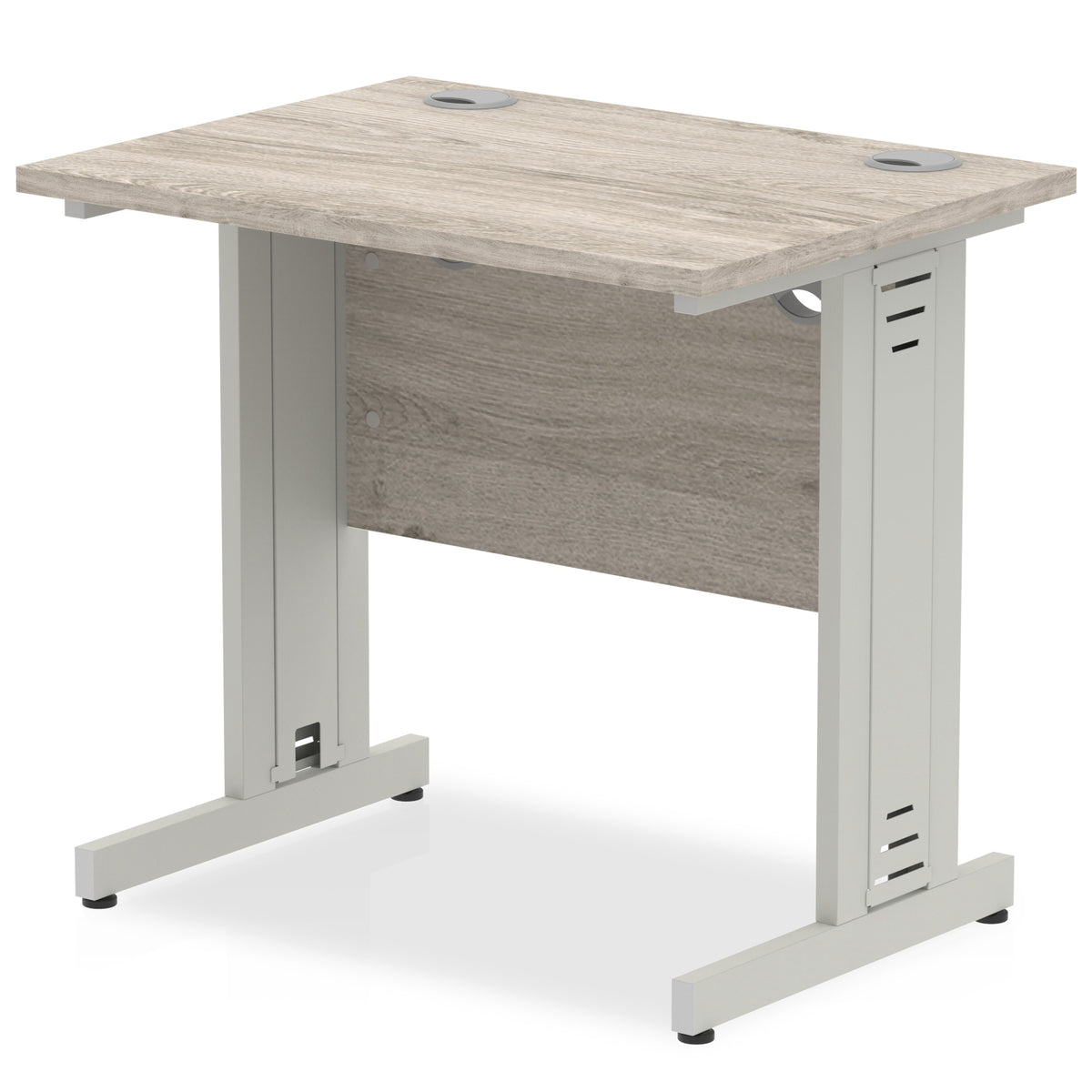 ID Workplace Slimline Cable Managed Desk – 800mm Grey Oak Silver - Industrious Decor