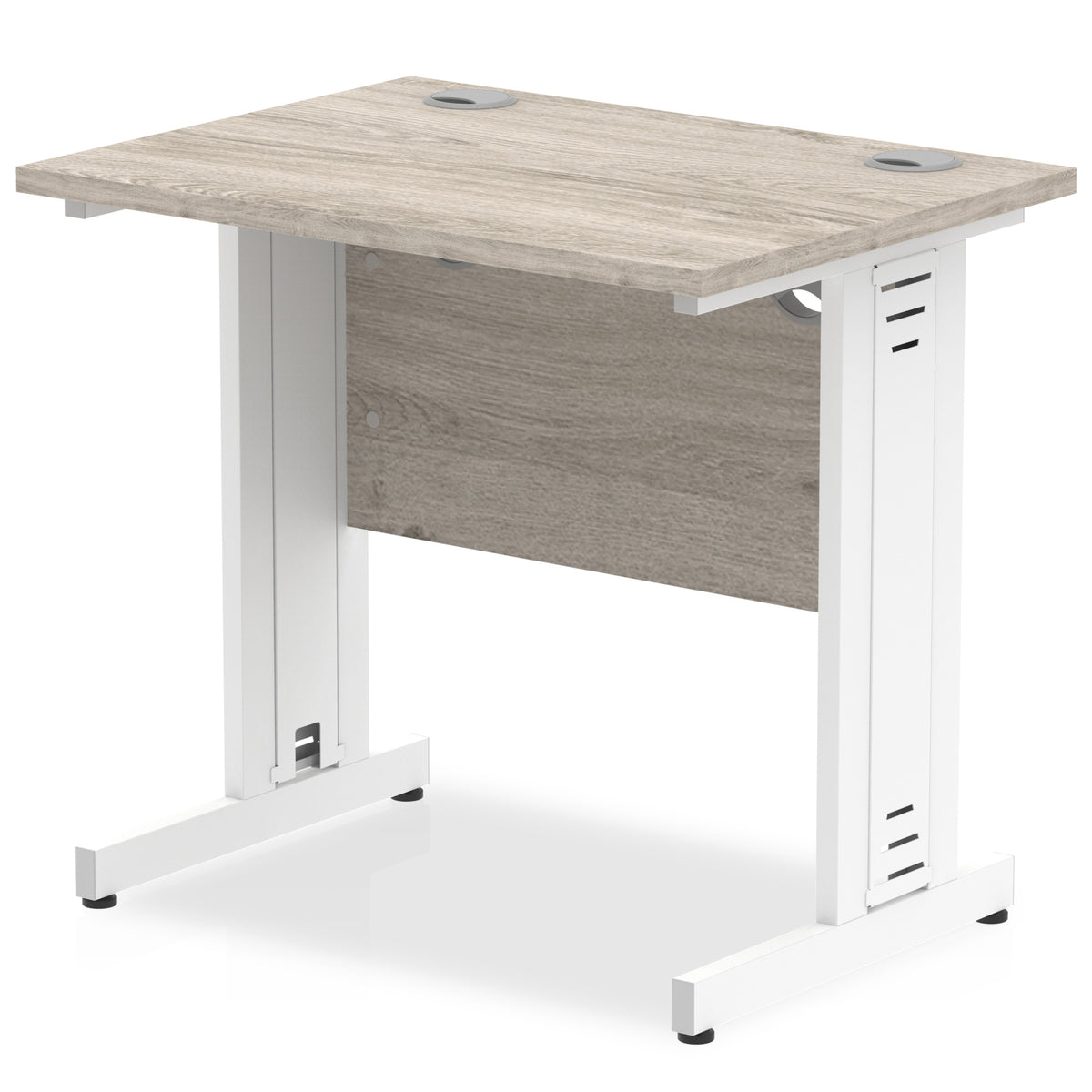 ID Workplace Slimline Cable Managed Desk – 800mm Grey Oak White - Industrious Decor