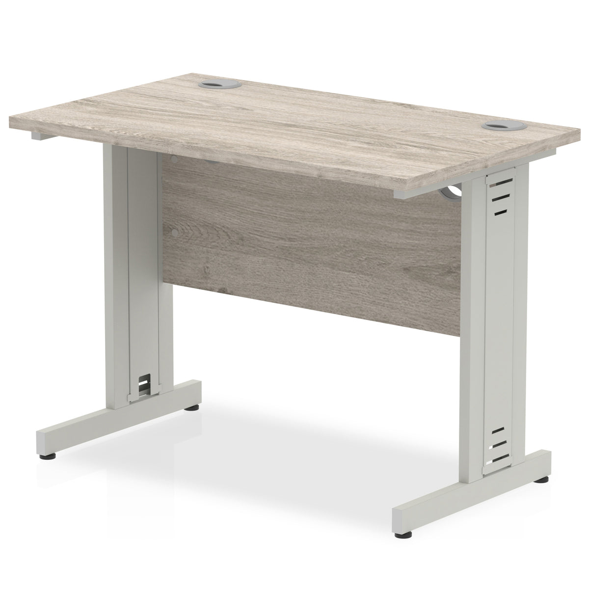 ID Workplace Slimline Cable Managed Desk – 1000mm Grey Oak Silver - Industrious Decor