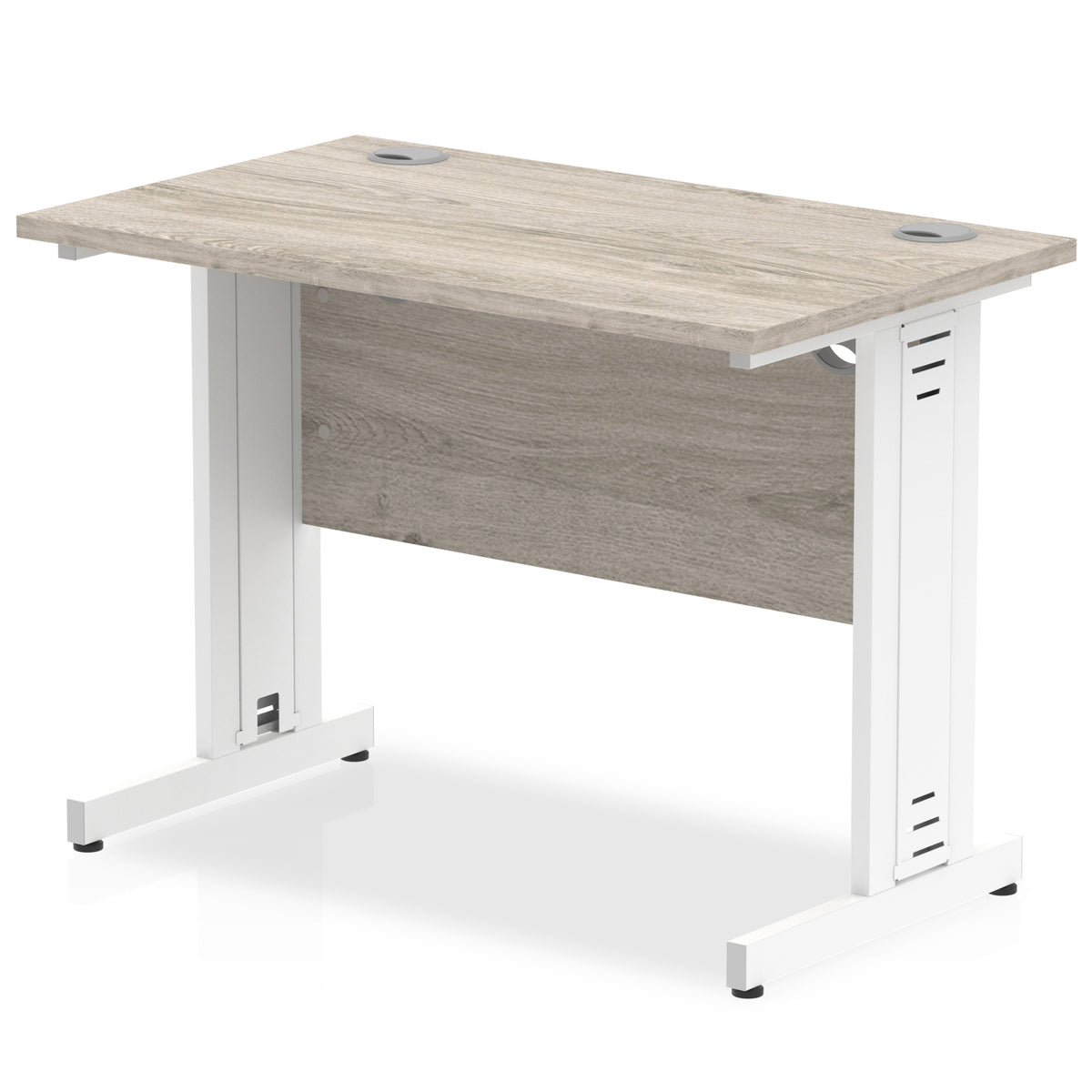 ID Workplace Slimline Cable Managed Desk – 1000mm Grey Oak White - Industrious Decor