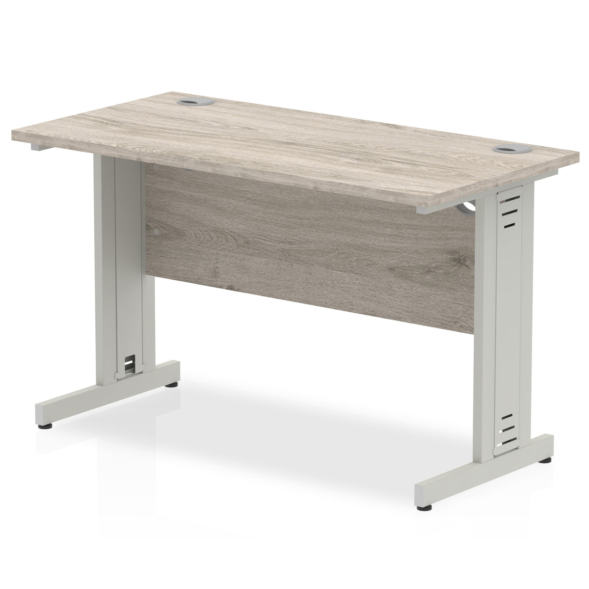 ID Workplace Slimline Cable Managed Desk – 1200mm Grey Oak Silver - Industrious Decor