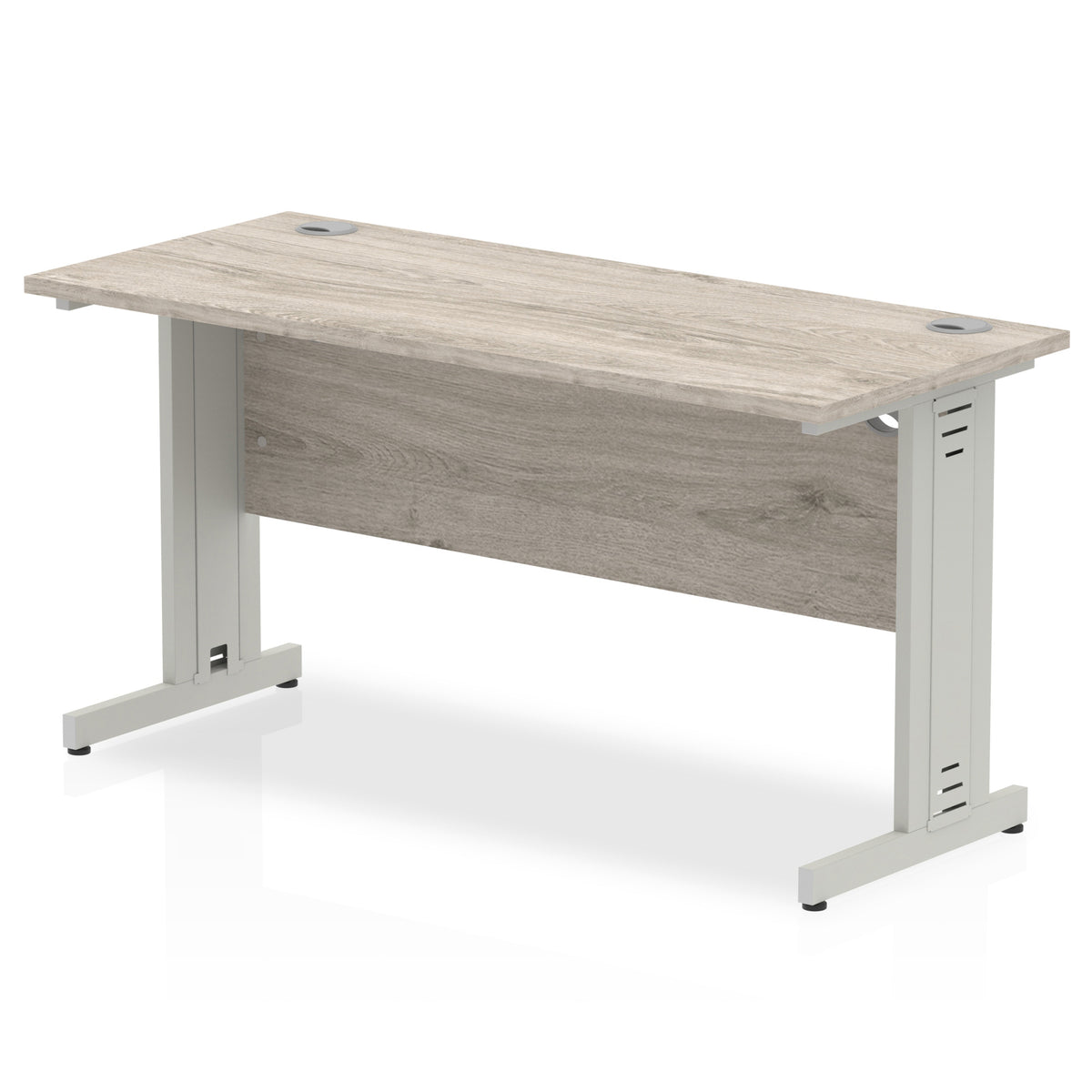 ID Workplace Slimline Cable Managed Desk – 1400mm Grey Oak Silver - Industrious Decor