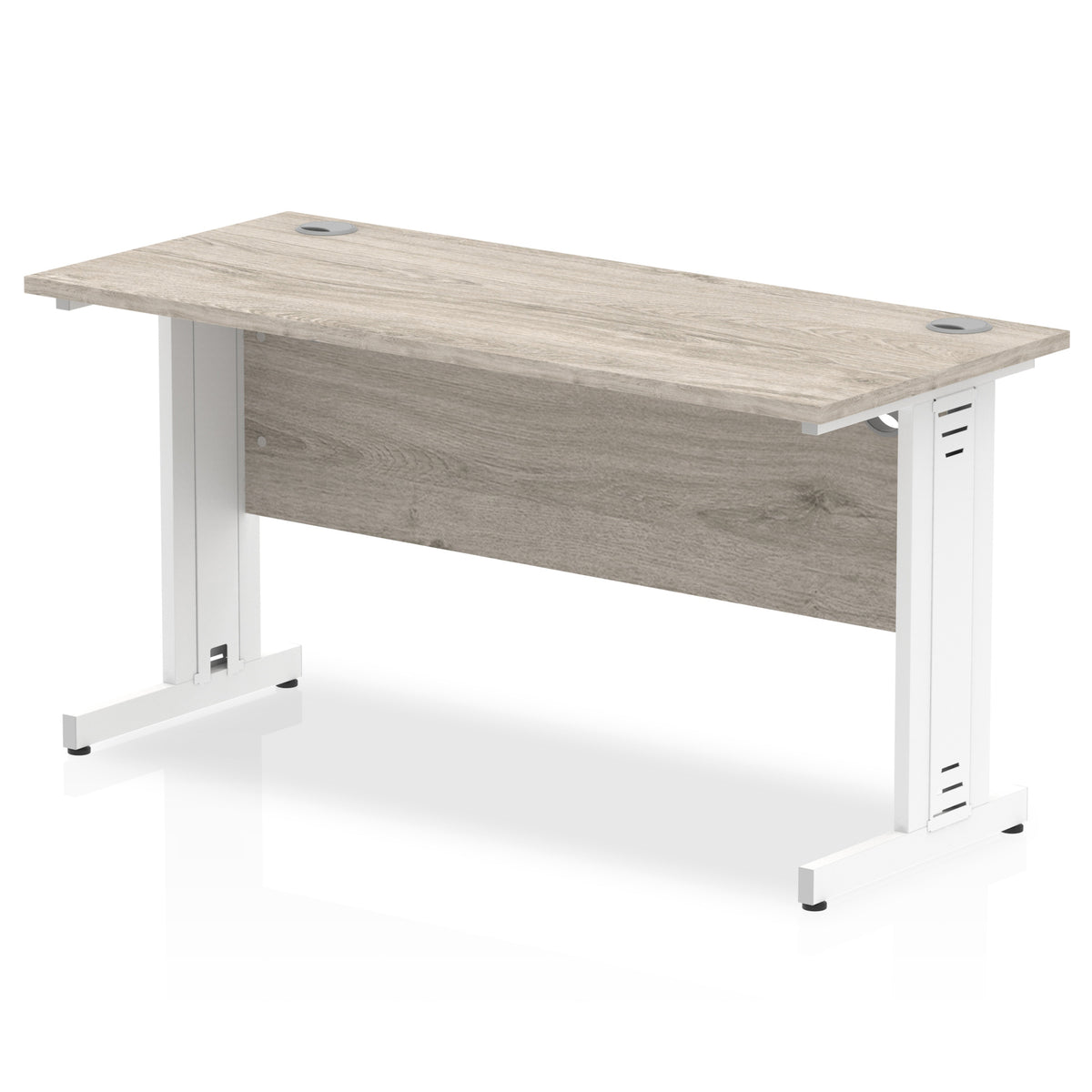 ID Workplace Slimline Cable Managed Desk – 1400mm Grey Oak White - Industrious Decor